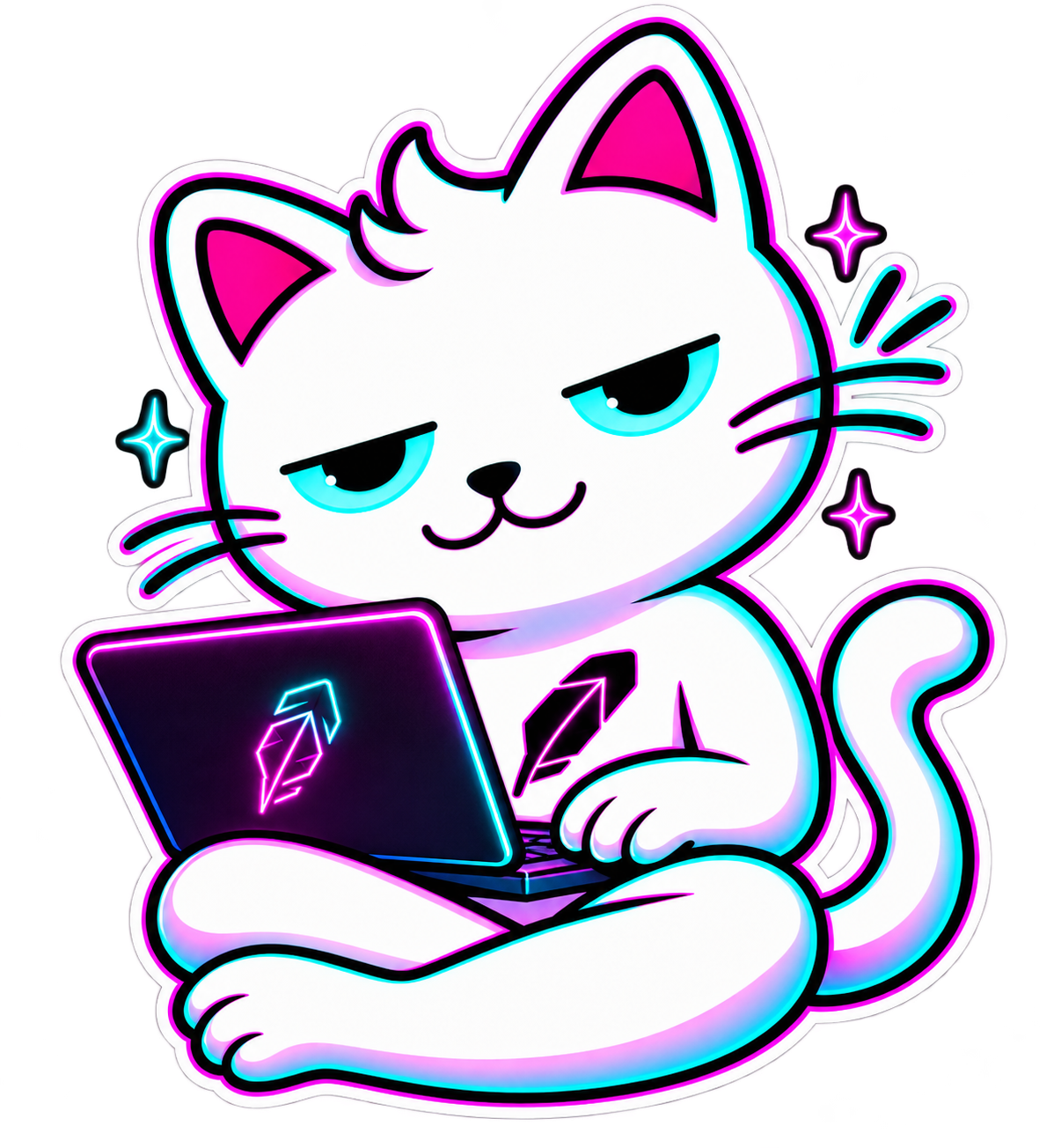 The Crypto Cats mascot, coding