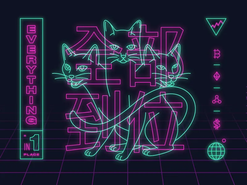 The original 2018 Crypto Cats neon artwork, made for Robinhood's crypto launch campaign